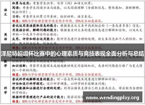 泽尼特超级杯比赛中的心理素质与竞技表现全面分析与总结